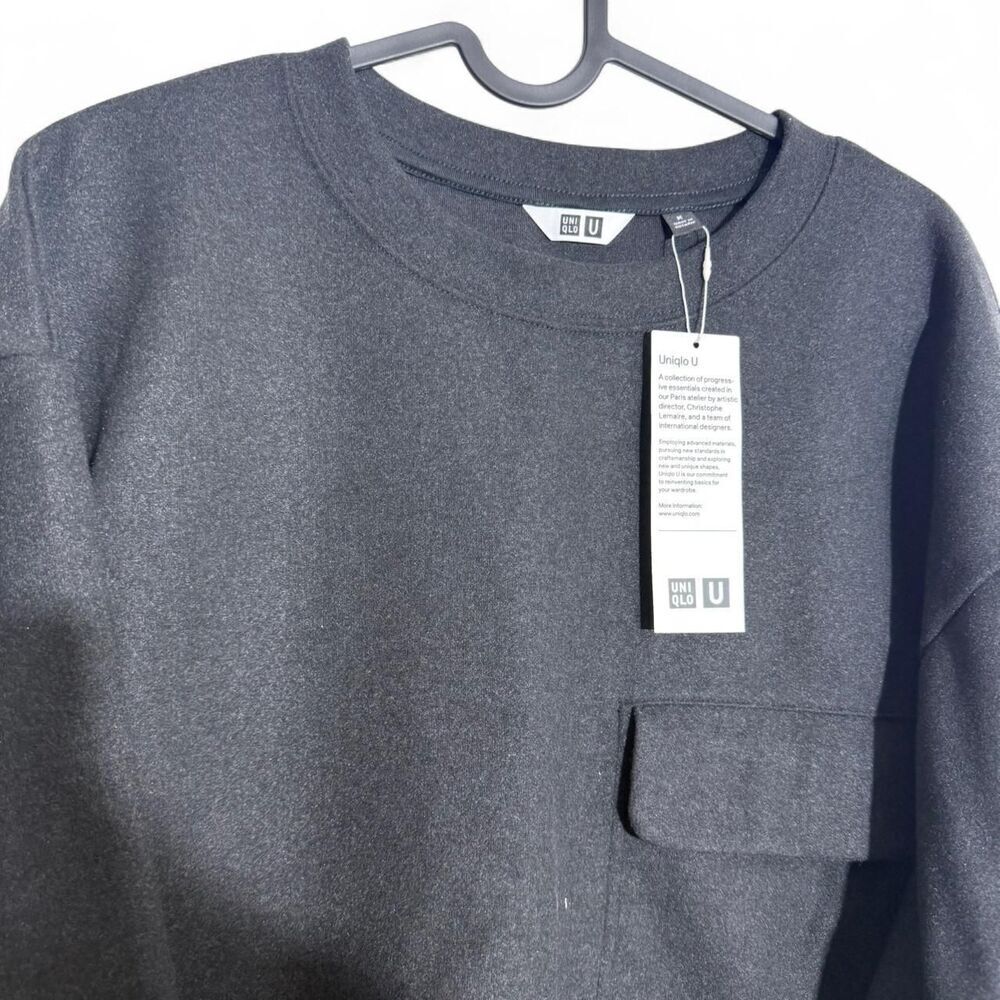 Uniqlo U Oversized Crewneck Sweatshirt Dark Grey Pocket NWT Size M Unisex - Picture 2 of 7